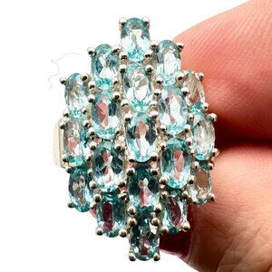 Sterling Silver Womens Ring Blue Topaz Cluster Size 6